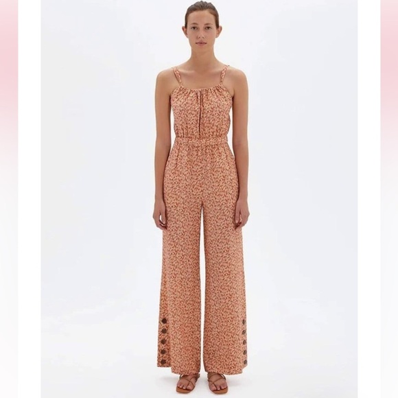 Jonathan Simkhai Serenity Brown Textured Dot Jumpsuit Size XS NWT Revolve Boho - Picture 1 of 16